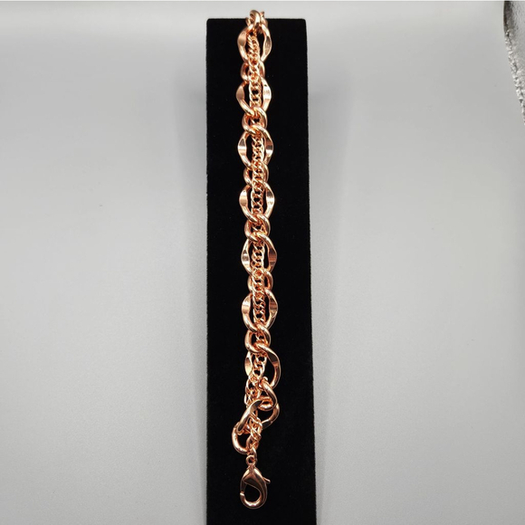 CHUNKY ROSE GOLD STATEMENT BRACELET Double Intertwined Links 7.5" + 2" Extender - Picture 1 of 9